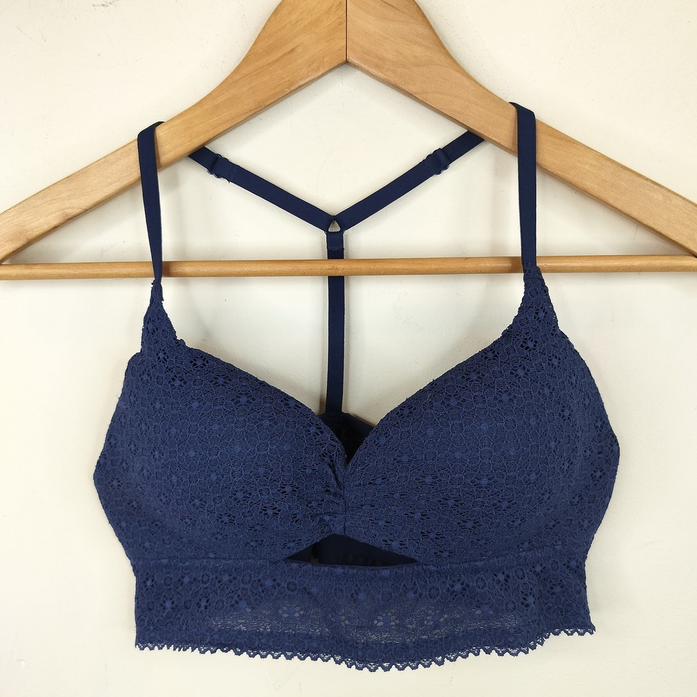 Victoria's Secret No Wire Uplift Bra 32B Navy Floral Lace Racerback